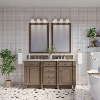 James Martin - Bristol 60" Double Vanity, Whitewashed Walnut w/ 3 CM Eternal Jasmine Pearl Silestone Top - 157-V60D-WW-3EJP view 2