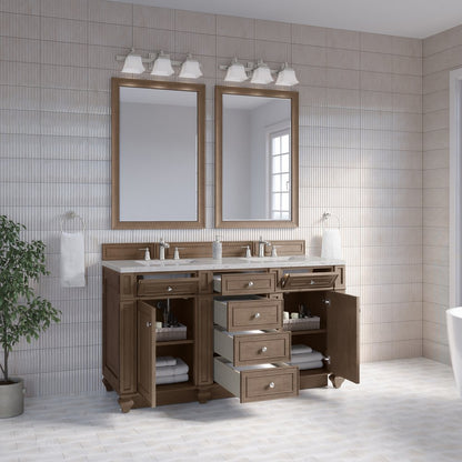James Martin - Bristol 60" Double Vanity, Whitewashed Walnut w/ 3 CM Eternal Jasmine Pearl Silestone Top - 157-V60D-WW-3EJP view 4