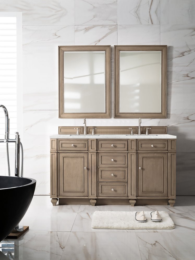 James Martin - Bristol 60" Double Vanity, Whitewashed Walnut w/ 3 CM Eternal Jasmine Pearl Silestone Top w/FreePower Wireless Charger - 157-V60D-WW-FEJP view 3
