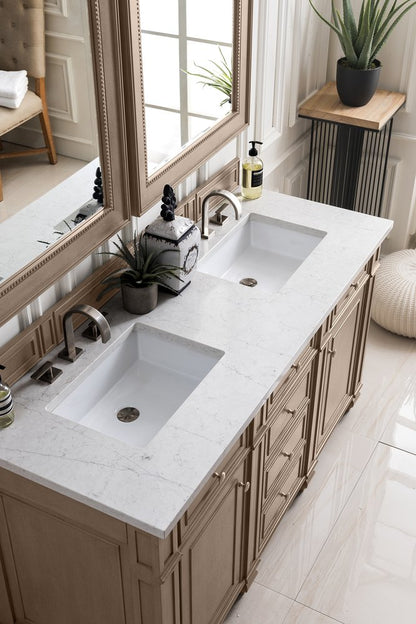 James Martin - Bristol 60" Double Vanity, Whitewashed Walnut w/ 3 CM Eternal Jasmine Pearl Silestone Top w/FreePower Wireless Charger - 157-V60D-WW-FEJP view 4