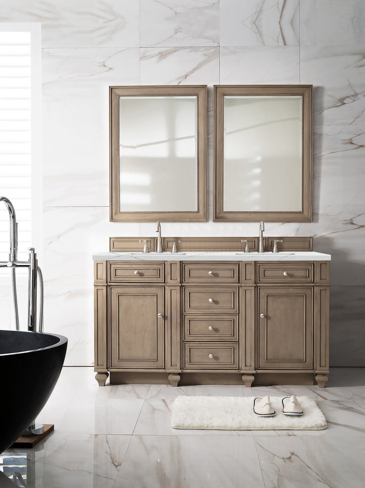 James Martin - Bristol 60" Double Vanity, Whitewashed Walnut w/ 3 CM Ethereal Noctis Silestone Top w/FreePower Wireless Charger - 157-V60D-WW-FENC view 3
