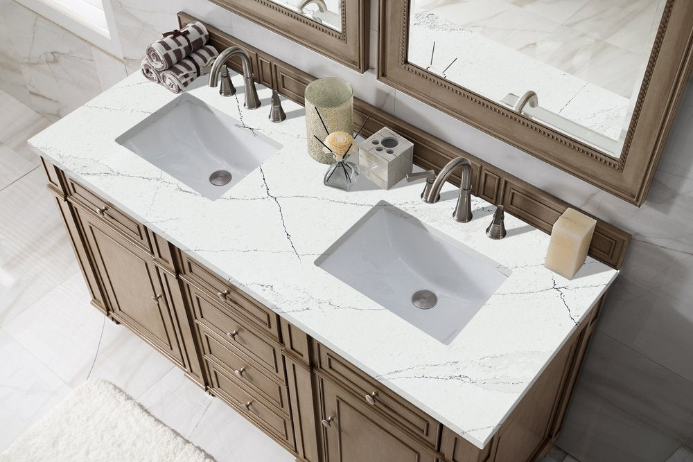 James Martin - Bristol 60" Double Vanity, Whitewashed Walnut w/ 3 CM Ethereal Noctis Silestone Top w/FreePower Wireless Charger - 157-V60D-WW-FENC view 5