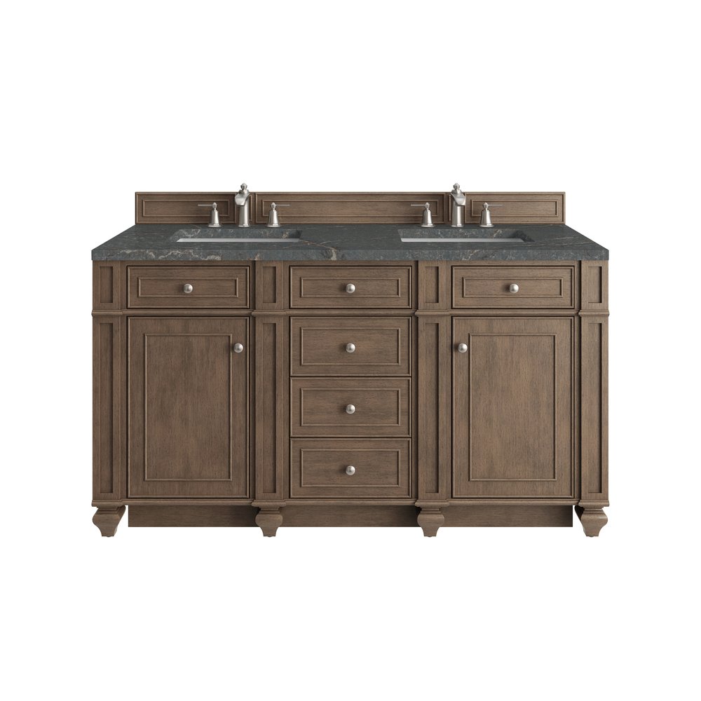 James Martin - Bristol 60" Double Vanity, Whitewashed Walnut w/ 3 CM Parisien Bleu Silestone Top - 157-V60D-WW-3PBL view 1