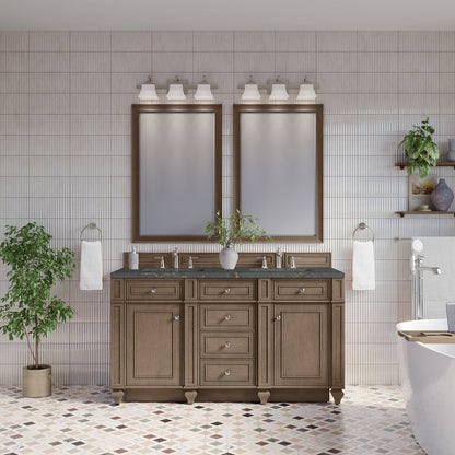 James Martin - Bristol 60" Double Vanity, Whitewashed Walnut w/ 3 CM Parisien Bleu Silestone Top - 157-V60D-WW-3PBL view 2