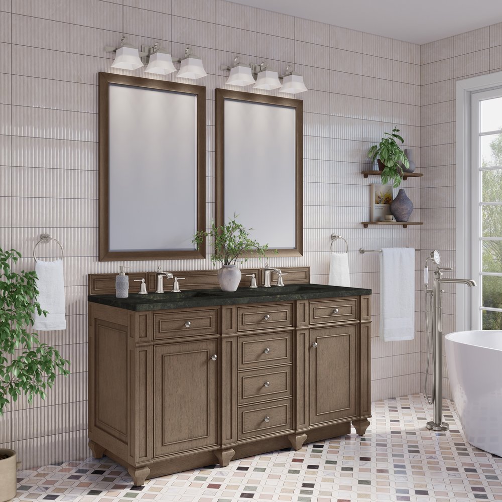 James Martin - Bristol 60" Double Vanity, Whitewashed Walnut, w/ 3 CM Phantome Eclos Top - 157-V60D-WW-3PHT view 3