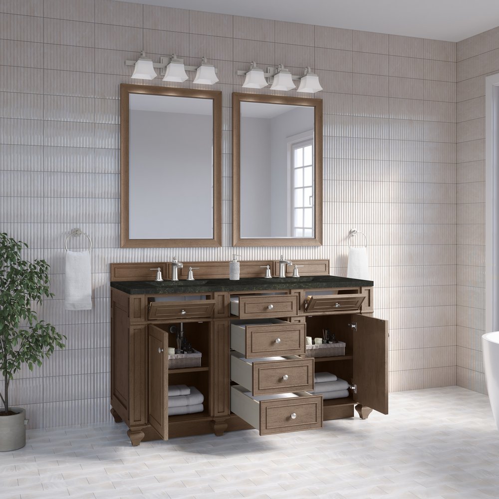 James Martin - Bristol 60" Double Vanity, Whitewashed Walnut, w/ 3 CM Phantome Eclos Top - 157-V60D-WW-3PHT view 4