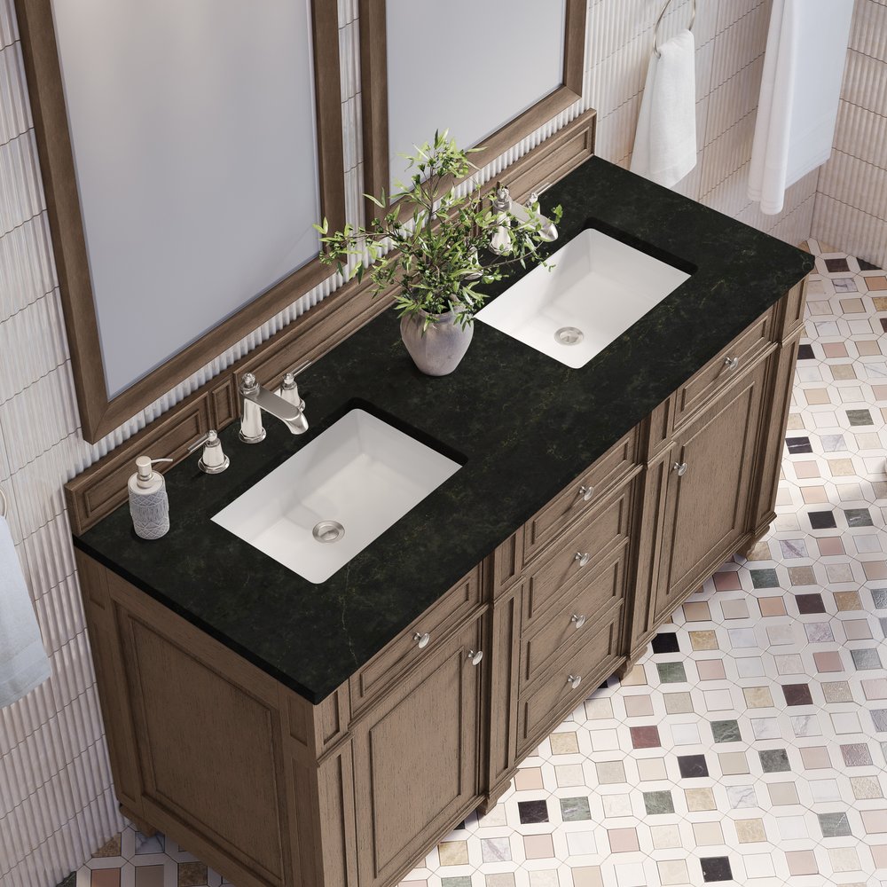 James Martin - Bristol 60" Double Vanity, Whitewashed Walnut, w/ 3 CM Phantome Eclos Top - 157-V60D-WW-3PHT view 6