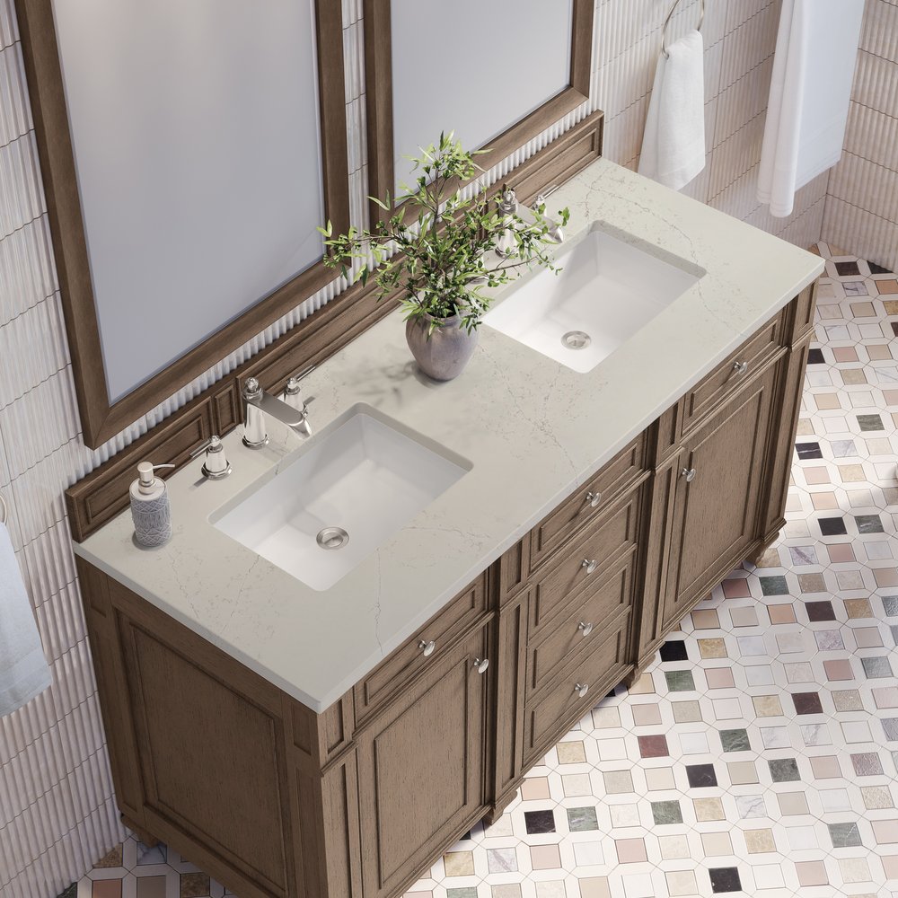 James Martin - Bristol 60" Double Vanity, Whitewashed Walnut, w/ 3 CM Siberian Silestone Top - 157-V60D-WW-3SFR view 6