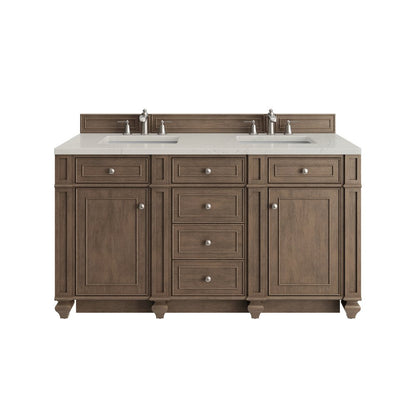 James Martin - Bristol 60" Double Vanity, Whitewashed Walnut, w/ 3 CM Siberian Silestone Top w/FreePower Wireless Charger - 157-V60D-WW-FSFR view 1