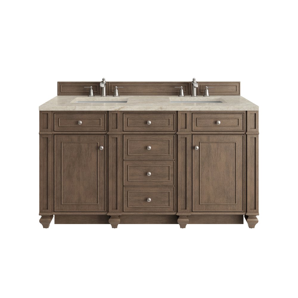 James Martin - Bristol 60" Double Vanity, Whitewashed Walnut, w/ 3 CM Tajnar Eclos Top w/FreePower Wireless Charger - 157-V60D-WW-FTJR view 1