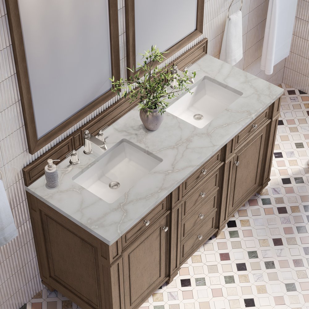 James Martin - Bristol 60" Double Vanity, Whitewashed Walnut w/ 3 CM Victorian Silver Silestone Top - 157-V60D-WW-3VSL view 5