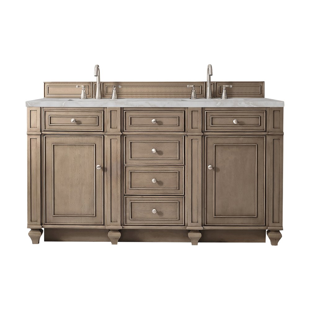 James Martin - Bristol 60" Double Vanity, Whitewashed Walnut w/ 3 CM Victorian Silver Silestone Top w/FreePower Wireless Charger - 157-V60D-WW-FVSL view 1