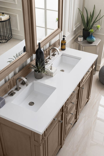 James Martin - Bristol 60" Double Vanity, Whitewashed Walnut w/ 3 CM White Zeus Silestone Top - 157-V60D-WW-3WZ view 3