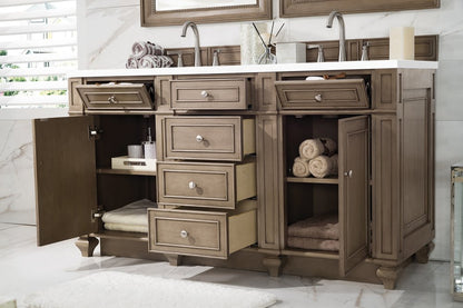 James Martin - Bristol 60" Double Vanity, Whitewashed Walnut w/ 3 CM White Zeus Silestone Top - 157-V60D-WW-3WZ view 4