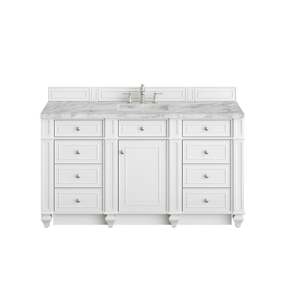 James Martin - Bristol 60" Single Vanity, Bright White w/ 3 CM Carrara Marble Top - 157-V60S-BW-3CAR view 1