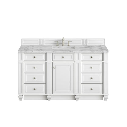 James Martin - Bristol 60" Single Vanity, Bright White w/ 3 CM Carrara Marble Top - 157-V60S-BW-3CAR view 1