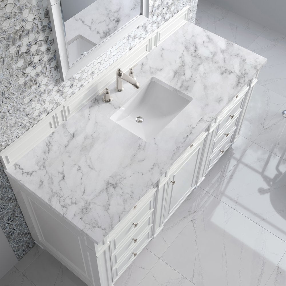 James Martin - Bristol 60" Single Vanity, Bright White w/ 3 CM Carrara Marble Top - 157-V60S-BW-3CAR view 6
