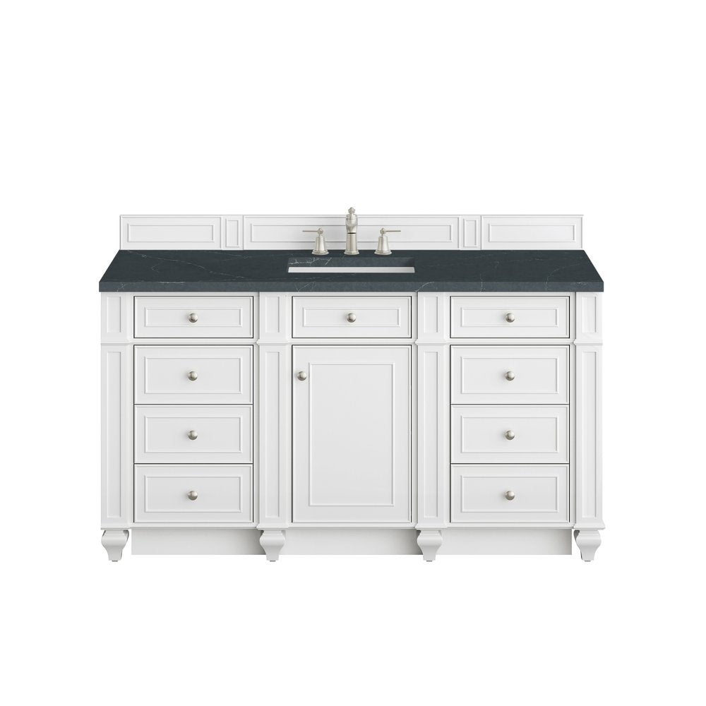 James Martin - Bristol 60" Single Vanity, Bright White w/ 3 CM Charcoal Soapstone Silestone Top - 157-V60S-BW-3CSP view 1
