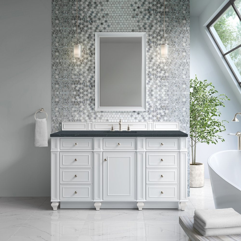 James Martin - Bristol 60" Single Vanity, Bright White w/ 3 CM Charcoal Soapstone Silestone Top - 157-V60S-BW-3CSP view 2