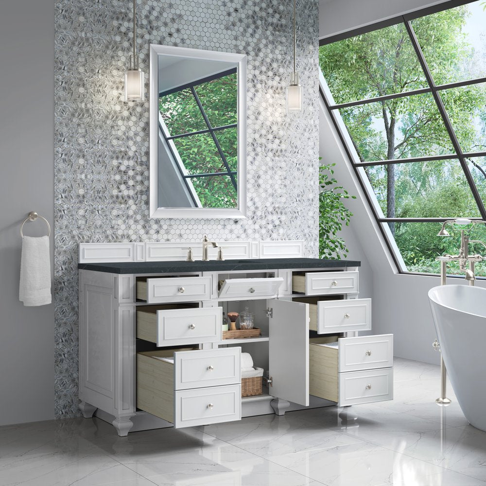 James Martin - Bristol 60" Single Vanity, Bright White w/ 3 CM Charcoal Soapstone Silestone Top - 157-V60S-BW-3CSP view 4