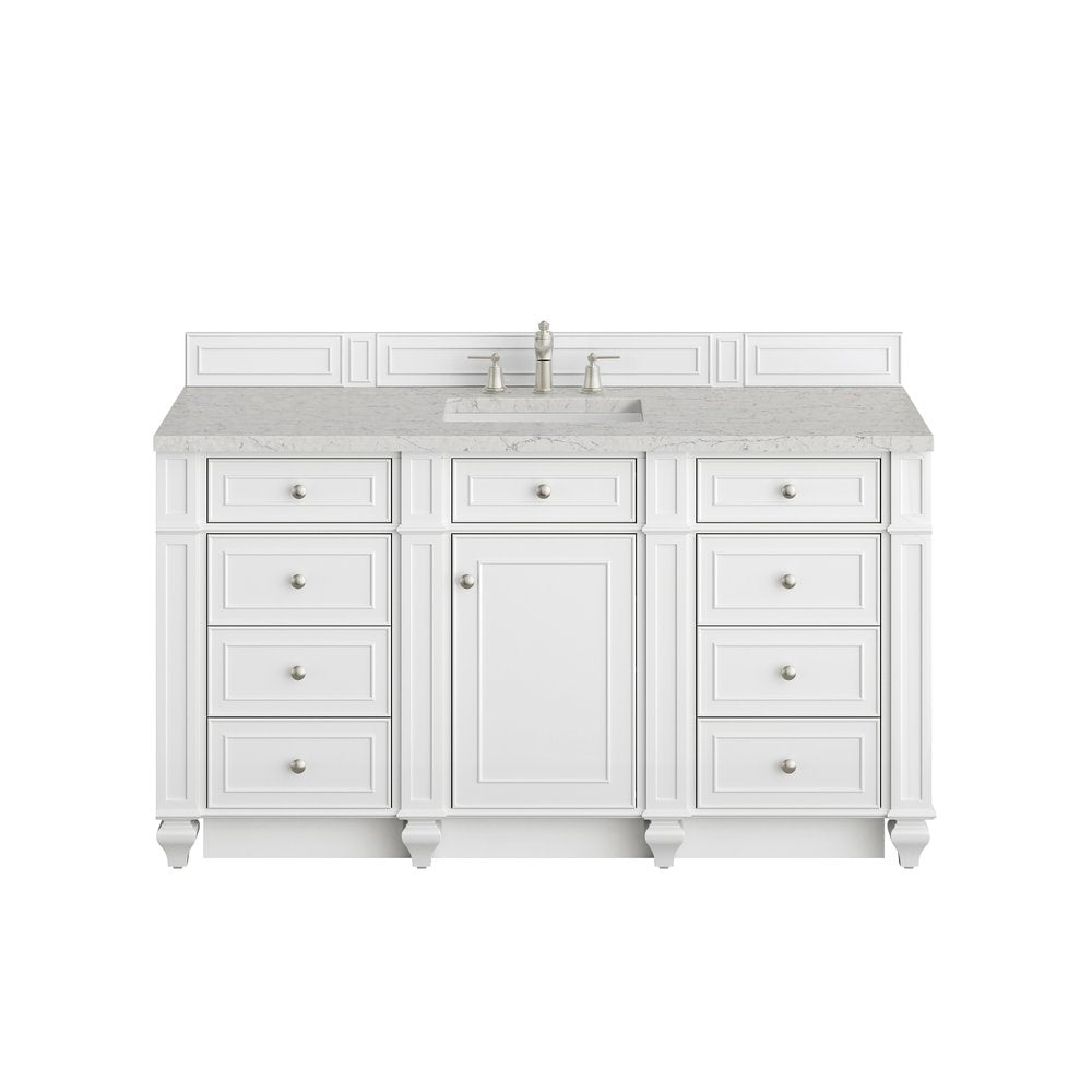 James Martin - Bristol 60" Single Vanity, Bright White w/ 3 CM Eternal Jasmine Pearl Silestone Top - 157-V60S-BW-3EJP view 1