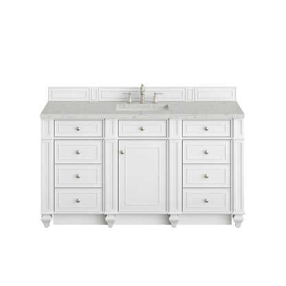 James Martin - Bristol 60" Single Vanity, Bright White w/ 3 CM Eternal Jasmine Pearl Silestone Top - 157-V60S-BW-3EJP view 1
