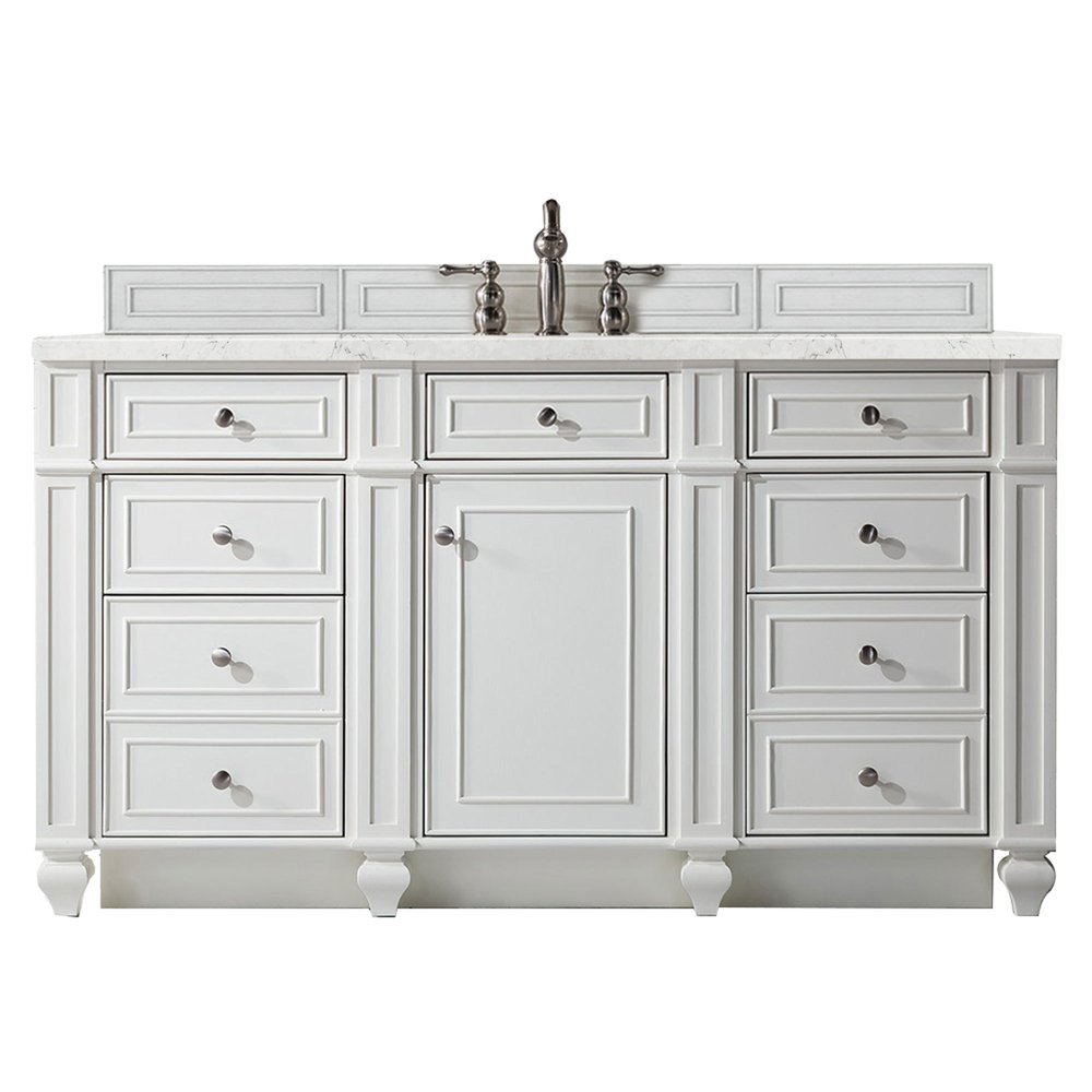 James Martin - Bristol 60" Single Vanity, Bright White w/ 3 CM Eternal Jasmine Pearl Silestone Top w/FreePower Wireless Charger - 157-V60S-BW-FEJP view 1