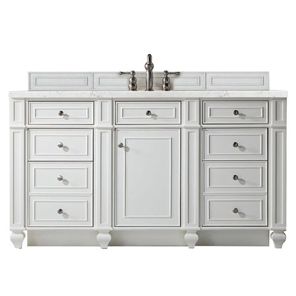 James Martin - Bristol 60" Single Vanity, Bright White w/ 3 CM Eternal Jasmine Pearl Silestone Top w/FreePower Wireless Charger - 157-V60S-BW-FEJP view 1