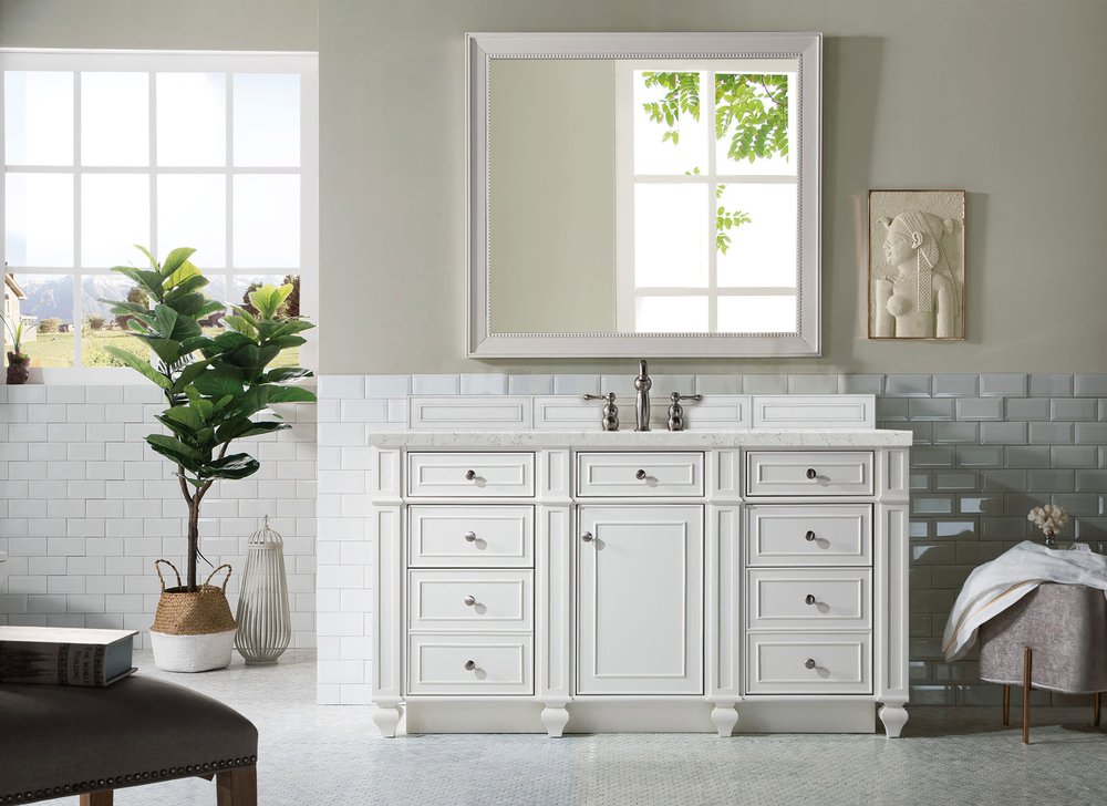 James Martin - Bristol 60" Single Vanity, Bright White w/ 3 CM Eternal Jasmine Pearl Silestone Top w/FreePower Wireless Charger - 157-V60S-BW-FEJP view 3