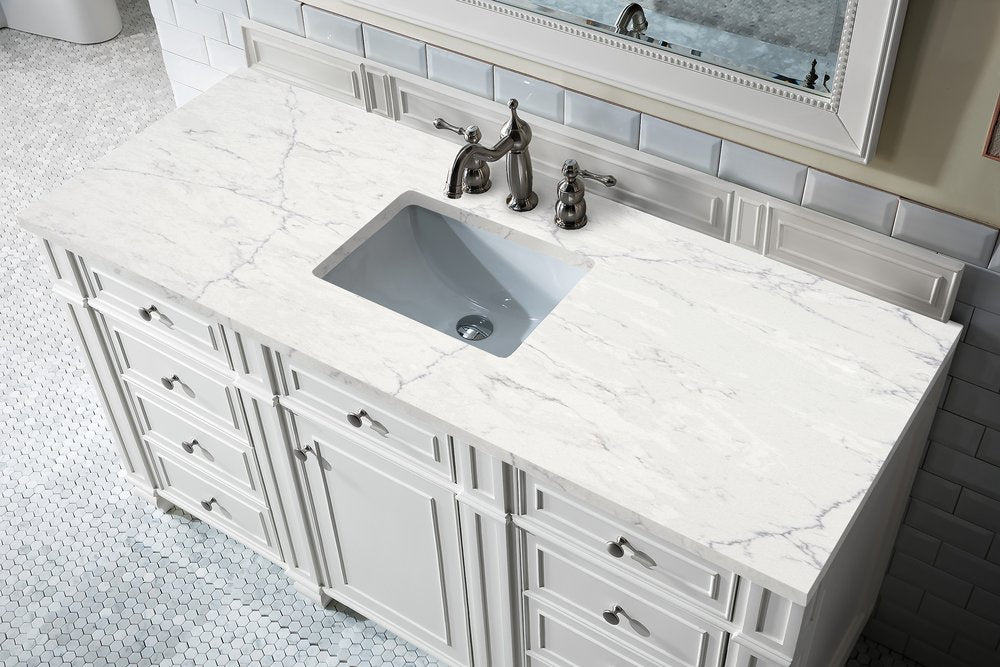 James Martin - Bristol 60" Single Vanity, Bright White w/ 3 CM Eternal Jasmine Pearl Silestone Top w/FreePower Wireless Charger - 157-V60S-BW-FEJP view 4
