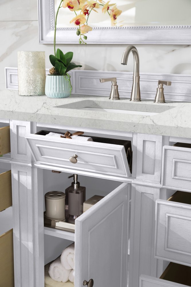 James Martin - Bristol 60" Single Vanity, Bright White w/ 3 CM Eternal Jasmine Pearl Silestone Top w/FreePower Wireless Charger - 157-V60S-BW-FEJP view 5
