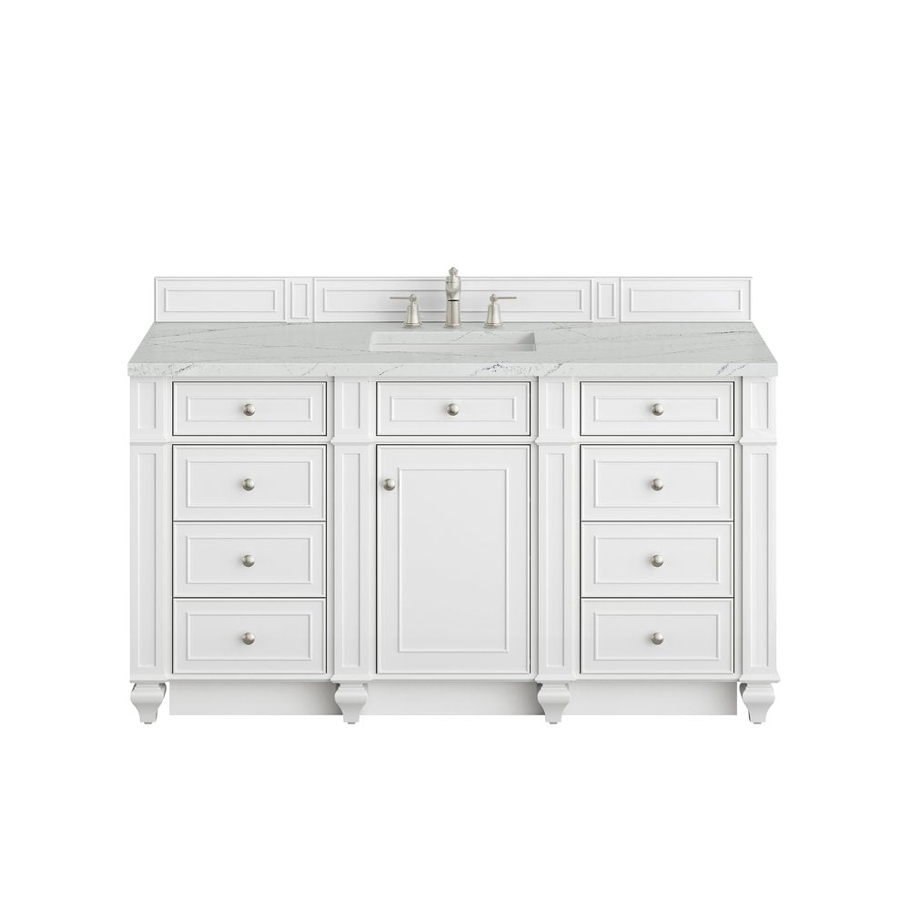 James Martin - Bristol 60" Single Vanity, Bright White w/ 3 CM Ethereal Noctis Silestone Top - 157-V60S-BW-3ENC view 1