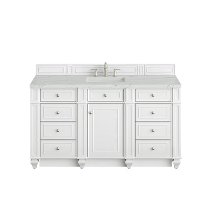 James Martin - Bristol 60" Single Vanity, Bright White w/ 3 CM Ethereal Noctis Silestone Top - 157-V60S-BW-3ENC view 1