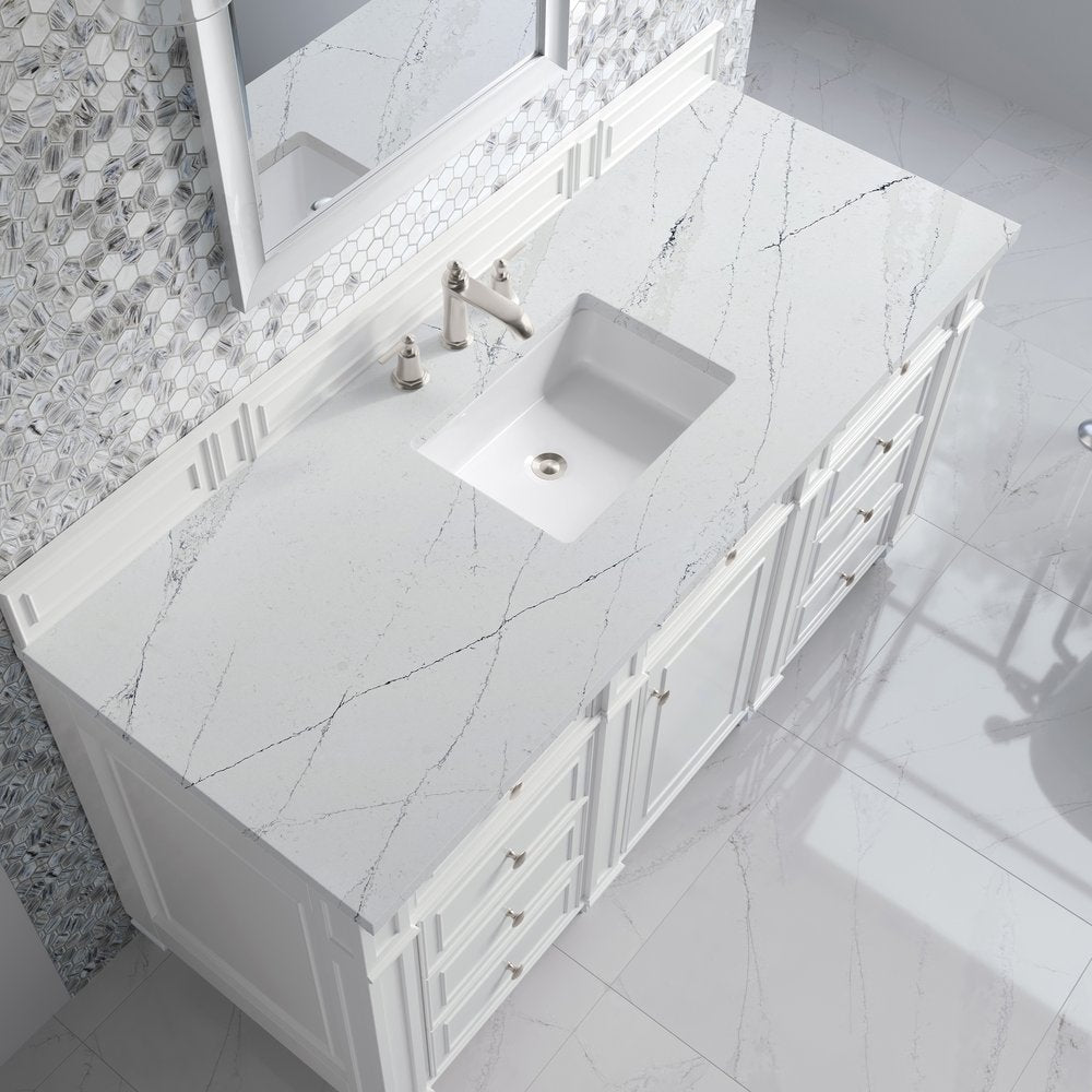 James Martin - Bristol 60" Single Vanity, Bright White w/ 3 CM Ethereal Noctis Silestone Top - 157-V60S-BW-3ENC view 5