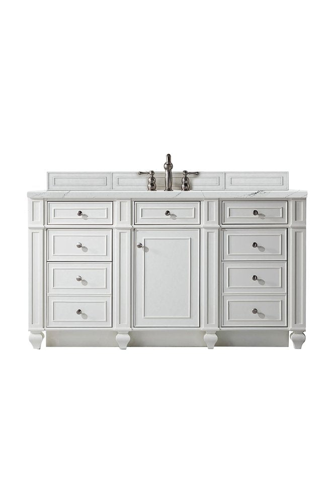 James Martin - Bristol 60" Single Vanity, Bright White w/ 3 CM Ethereal Noctis Silestone Top w/FreePower Wireless Charger - 157-V60S-BW-FENC view 1