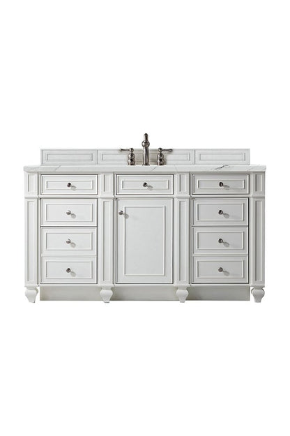 James Martin - Bristol 60" Single Vanity, Bright White w/ 3 CM Ethereal Noctis Silestone Top w/FreePower Wireless Charger - 157-V60S-BW-FENC view 1