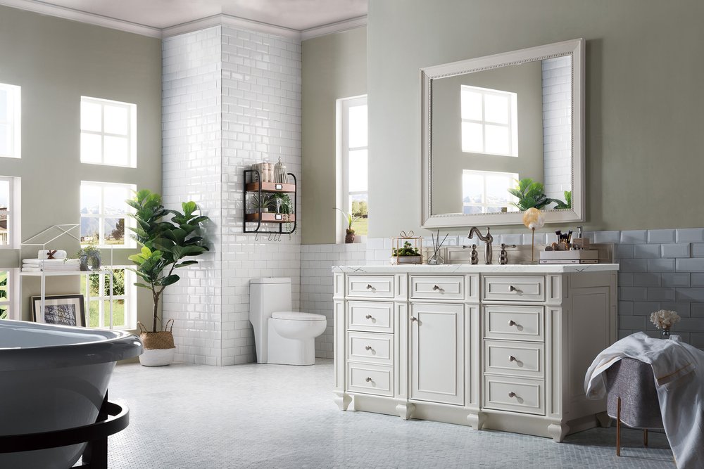 James Martin - Bristol 60" Single Vanity, Bright White w/ 3 CM Ethereal Noctis Silestone Top w/FreePower Wireless Charger - 157-V60S-BW-FENC view 4