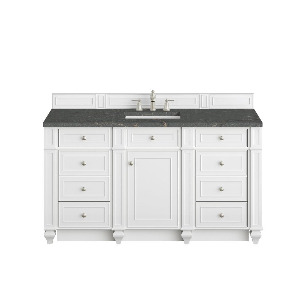James Martin - Bristol 60" Single Vanity, Bright White w/ 3 CM Parisien Bleu Silestone Top - 157-V60S-BW-3PBL view 1