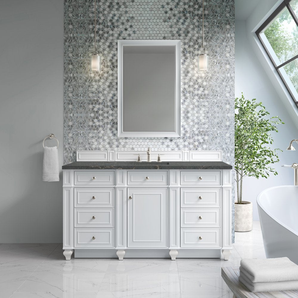 James Martin - Bristol 60" Single Vanity, Bright White w/ 3 CM Parisien Bleu Silestone Top - 157-V60S-BW-3PBL view 2