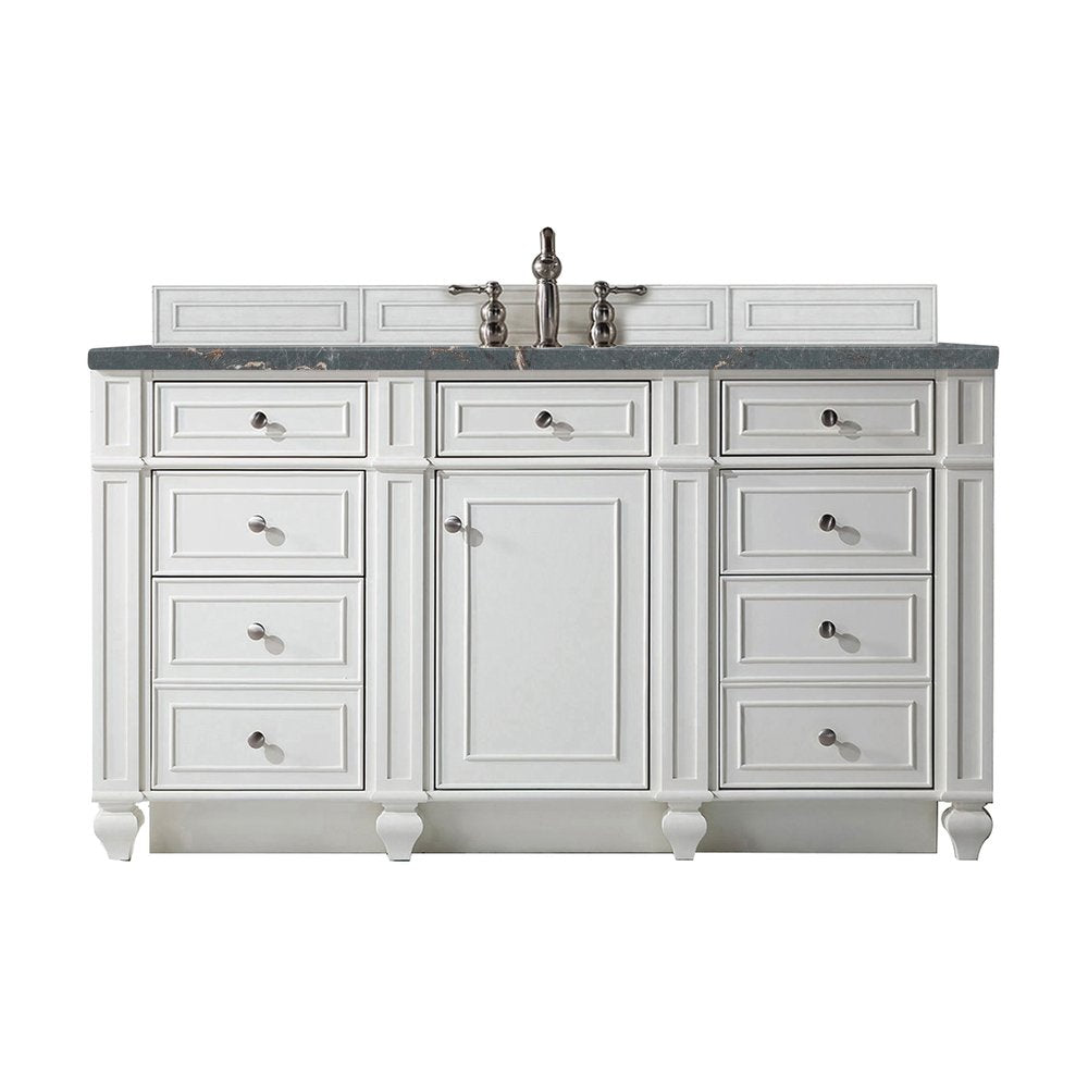 James Martin - Bristol 60" Single Vanity, Bright White w/ 3 CM Parisien Bleu Silestone Top w/FreePower Wireless Charger - 157-V60S-BW-FPBL view 1