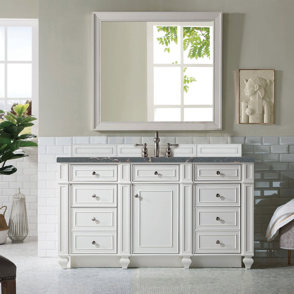 James Martin - Bristol 60" Single Vanity, Bright White w/ 3 CM Parisien Bleu Silestone Top w/FreePower Wireless Charger - 157-V60S-BW-FPBL view 3