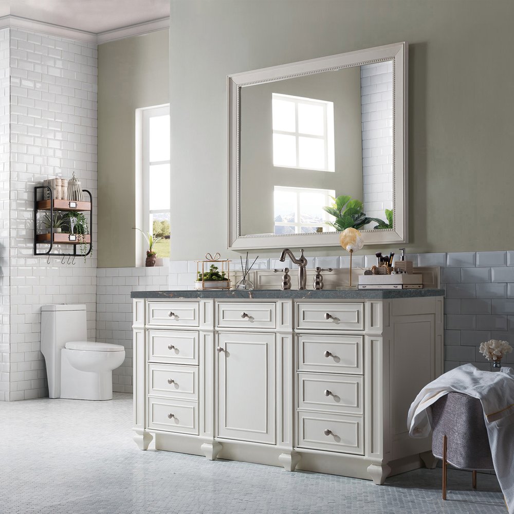 James Martin - Bristol 60" Single Vanity, Bright White w/ 3 CM Parisien Bleu Silestone Top w/FreePower Wireless Charger - 157-V60S-BW-FPBL view 4