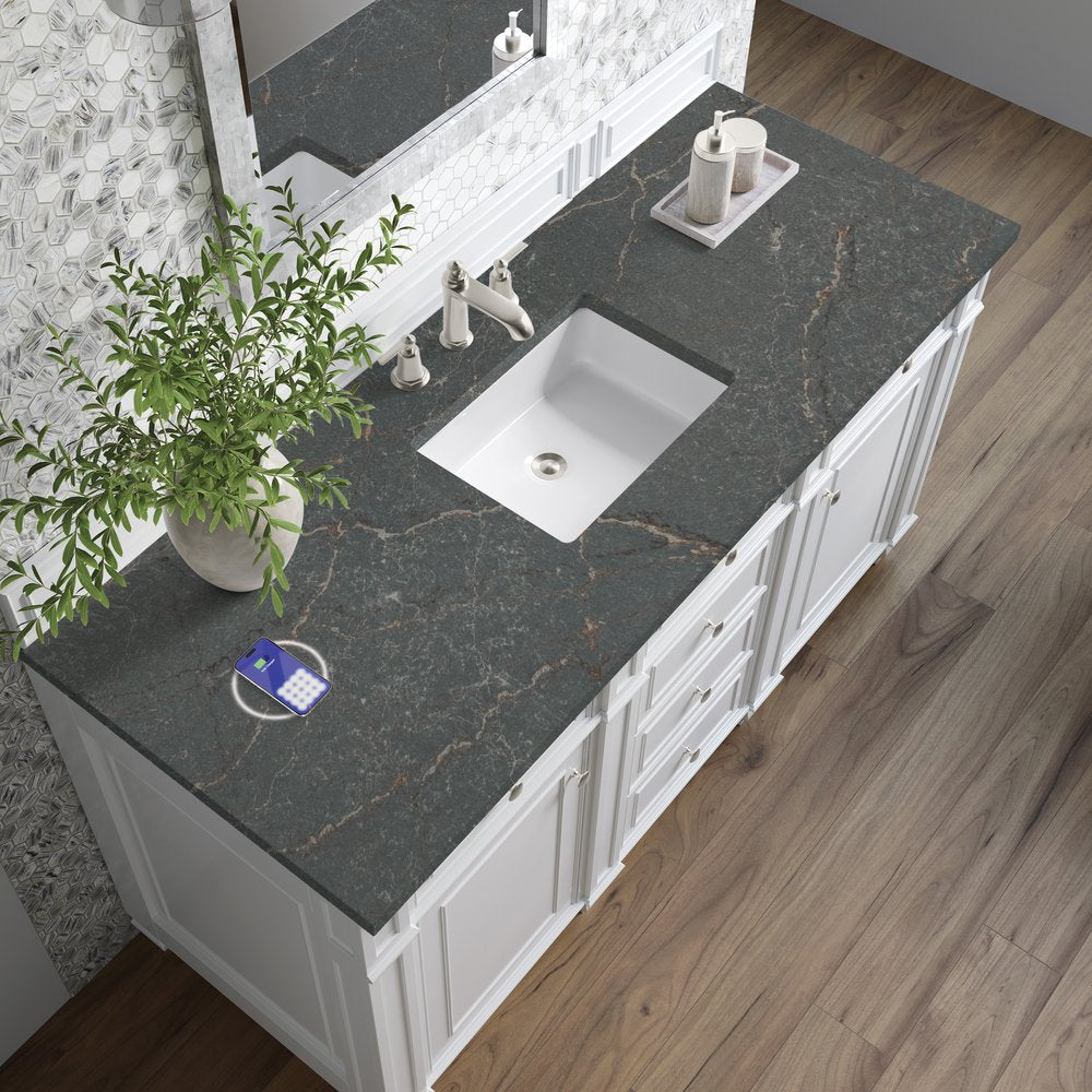James Martin - Bristol 60" Single Vanity, Bright White w/ 3 CM Parisien Bleu Silestone Top w/FreePower Wireless Charger - 157-V60S-BW-FPBL view 6