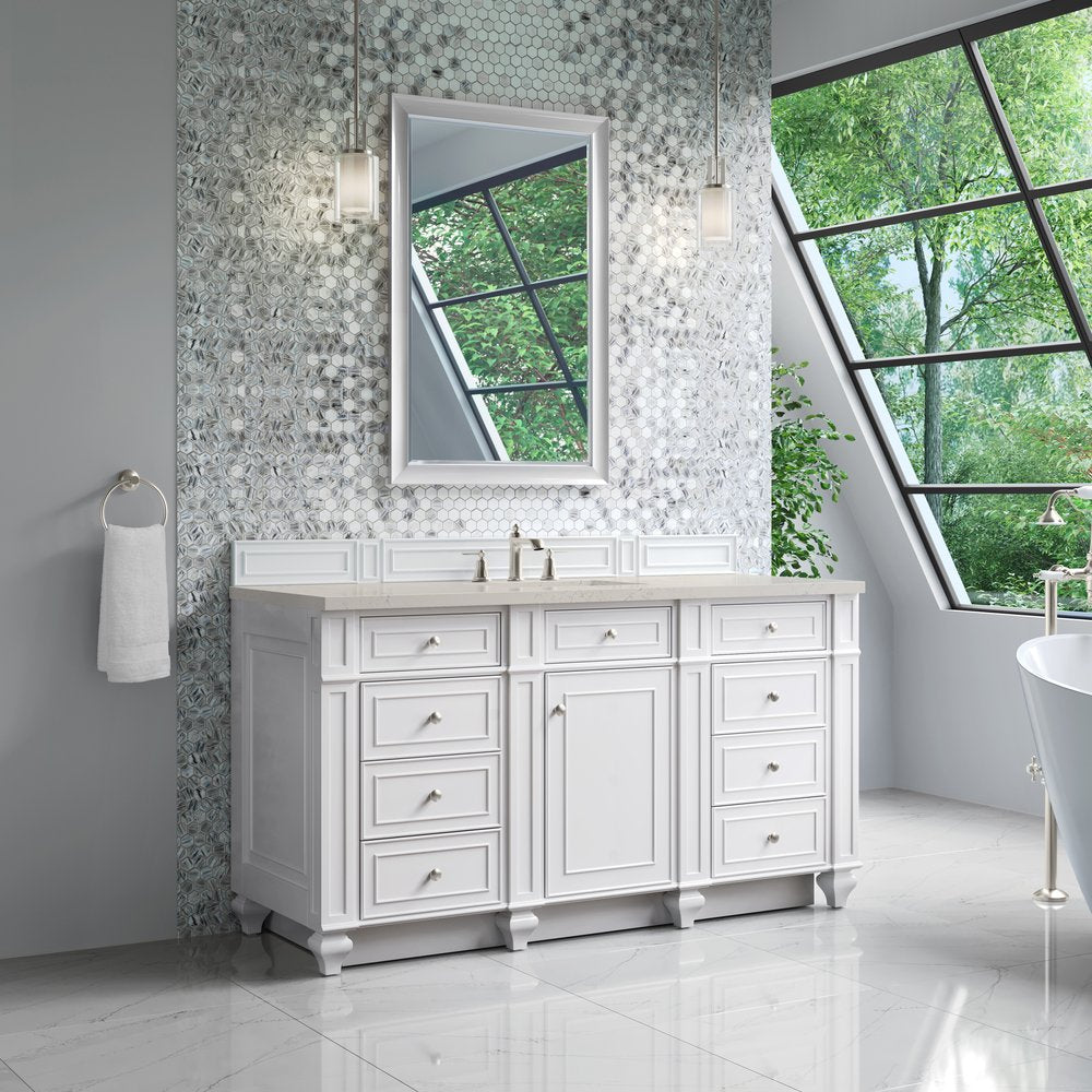 James Martin - Bristol 60" Single Vanity, Bright White, w/ 3 CM Siberian Silestone Top - 157-V60S-BW-3SFR view 3