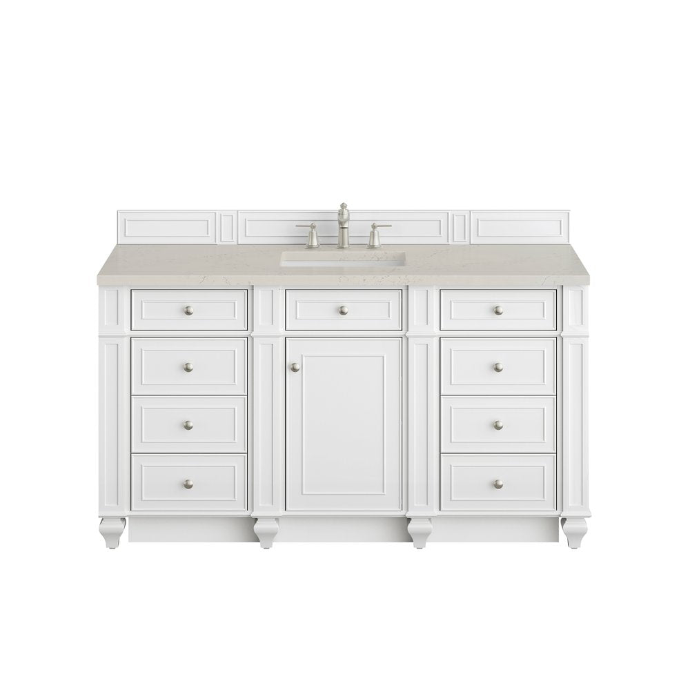 James Martin - Bristol 60" Single Vanity, Bright White, w/ 3 CM Siberian Silestone Top w/FreePower Wireless Charger - 157-V60S-BW-FSFR view 1