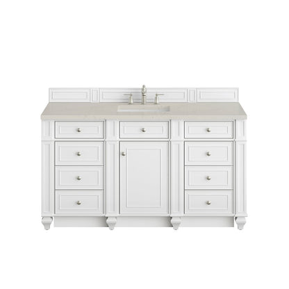 James Martin - Bristol 60" Single Vanity, Bright White, w/ 3 CM Siberian Silestone Top w/FreePower Wireless Charger - 157-V60S-BW-FSFR view 1