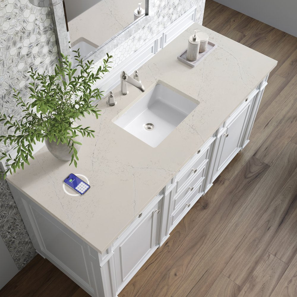 James Martin - Bristol 60" Single Vanity, Bright White, w/ 3 CM Siberian Silestone Top w/FreePower Wireless Charger - 157-V60S-BW-FSFR view 5