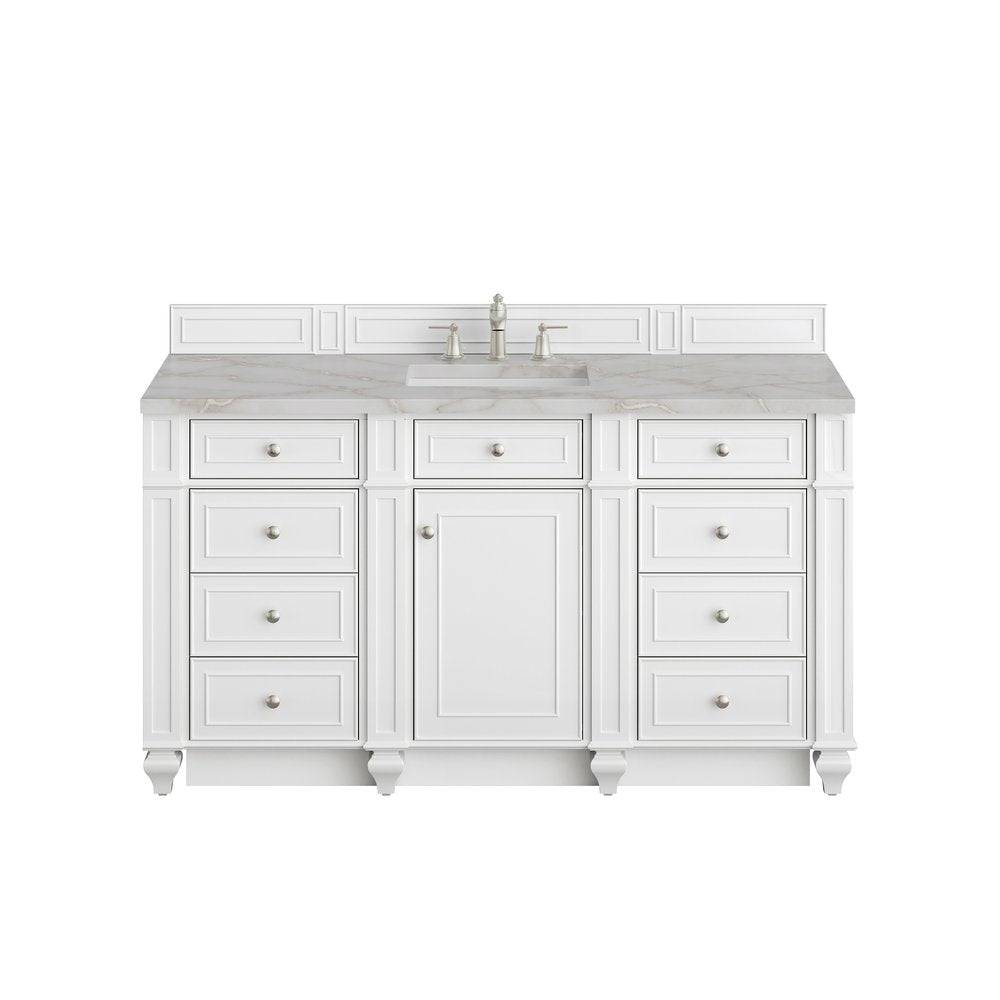 James Martin - Bristol 60" Single Vanity, Bright White w/ 3 CM Victorian Silver Silestone Top - 157-V60S-BW-3VSL view 1
