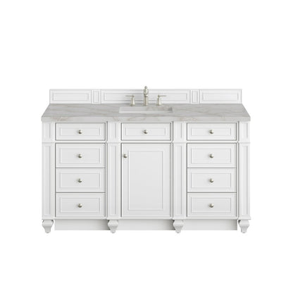 James Martin - Bristol 60" Single Vanity, Bright White w/ 3 CM Victorian Silver Silestone Top - 157-V60S-BW-3VSL view 1