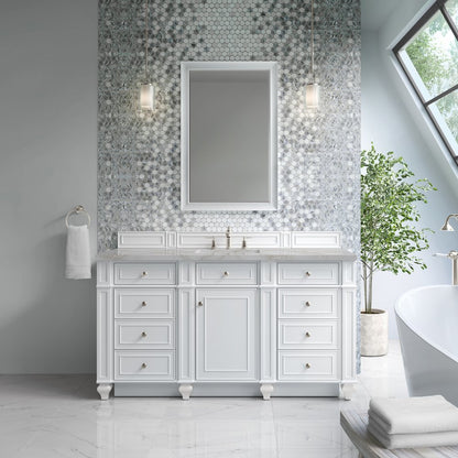 James Martin - Bristol 60" Single Vanity, Bright White w/ 3 CM Victorian Silver Silestone Top - 157-V60S-BW-3VSL view 2